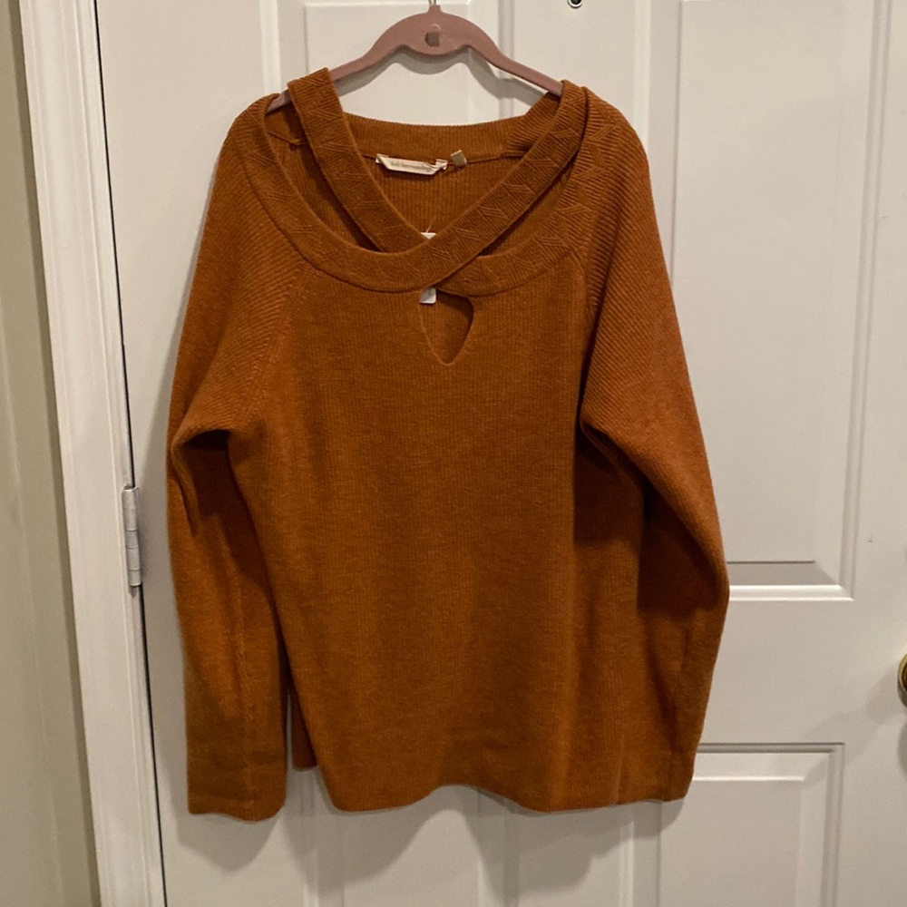 Rust 1x sweater with a crisscross neckline. Never worn. Care tag still attached.